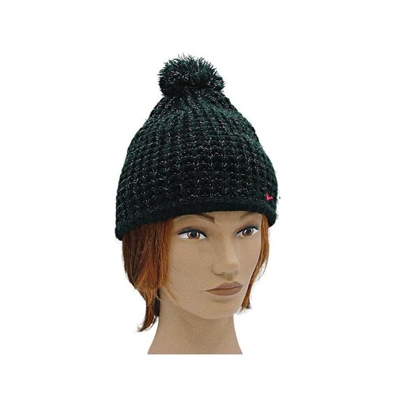 Nike Womens Black Knitted Sparkle Pom Pom Winter Soft Beanie Hat Size 7-16 - Picture 5 of 12